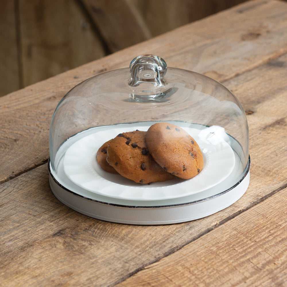 Glass Cloche with Base - White - Bombay Mercantile
