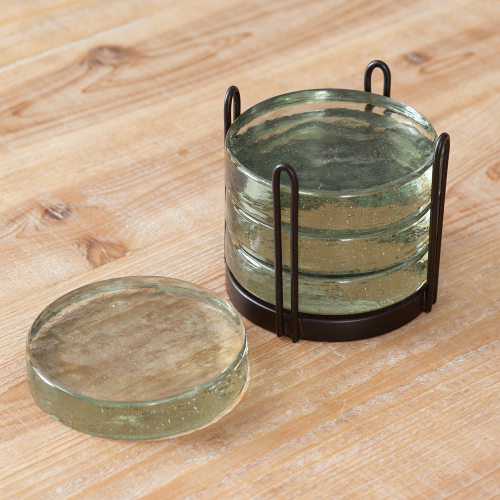 Blocked Glass Coasters Caddy - Bombay Mercantile