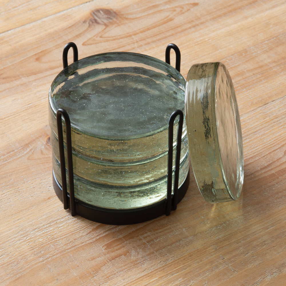 Blocked Glass Coasters Caddy - Bombay Mercantile