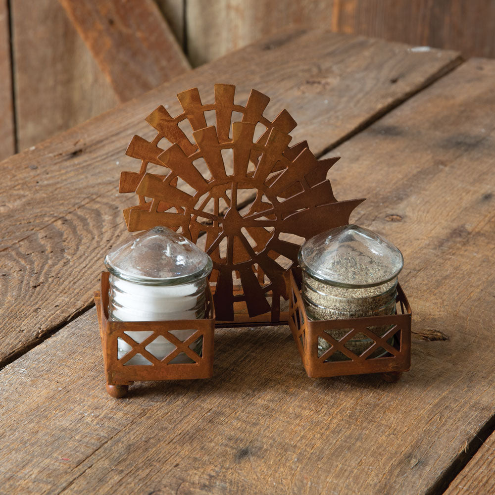 Windmill & Silo Salt Pepper and Napkin Caddy - Bombay Mercantile