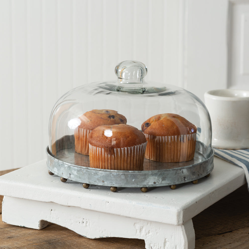 Glass Dessert Cloche with Beaded Base - Bombay Mercantile