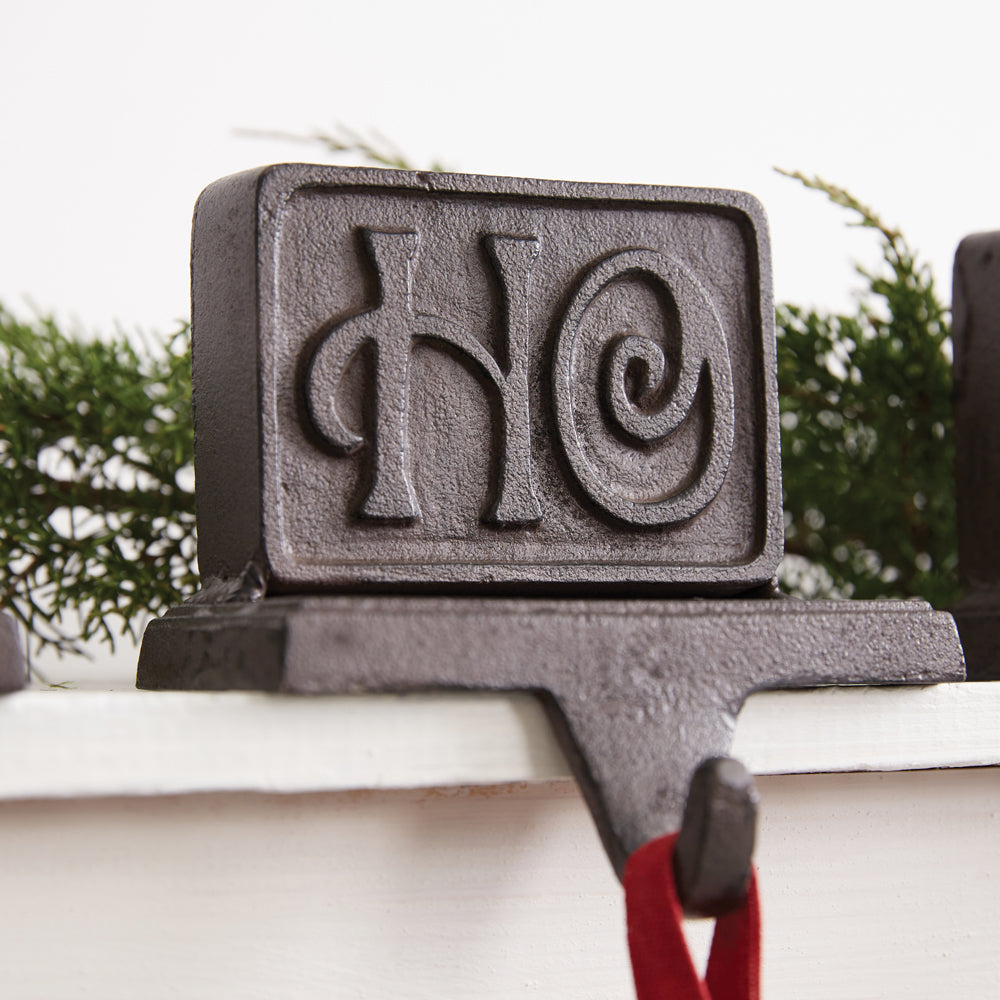 Set of Three Cast Iron Ho Ho Ho Stocking Holders - Bombay Mercantile