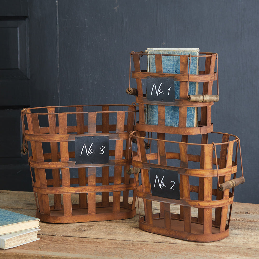 Set of Three Rustic Numbered Baskets - Bombay Mercantile