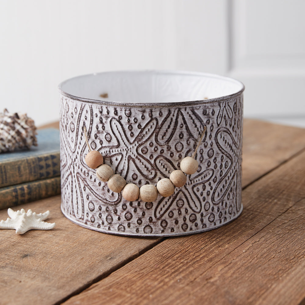 Starfish Stamped Metal Bucket with Wood Bead Handles - Bombay Mercantile