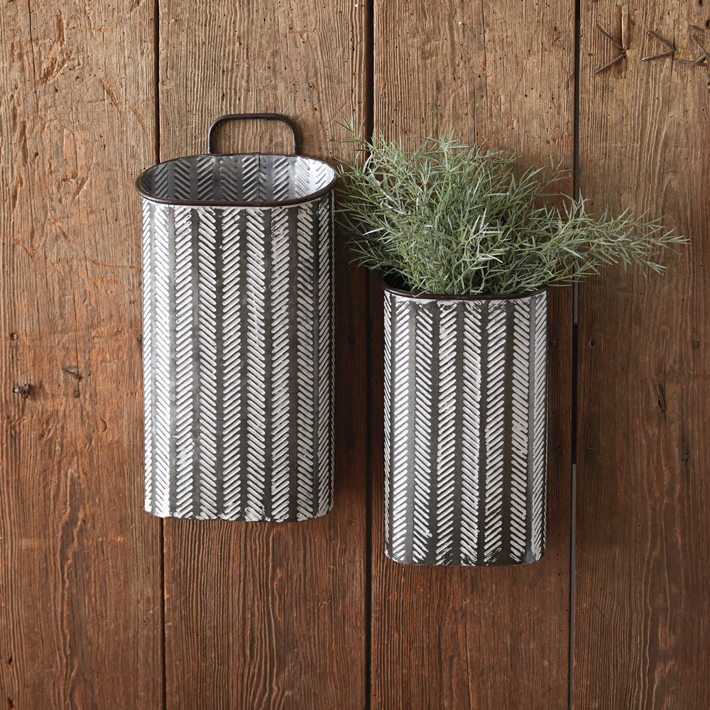 Set of Two Tall Herringbone Bins - Bombay Mercantile