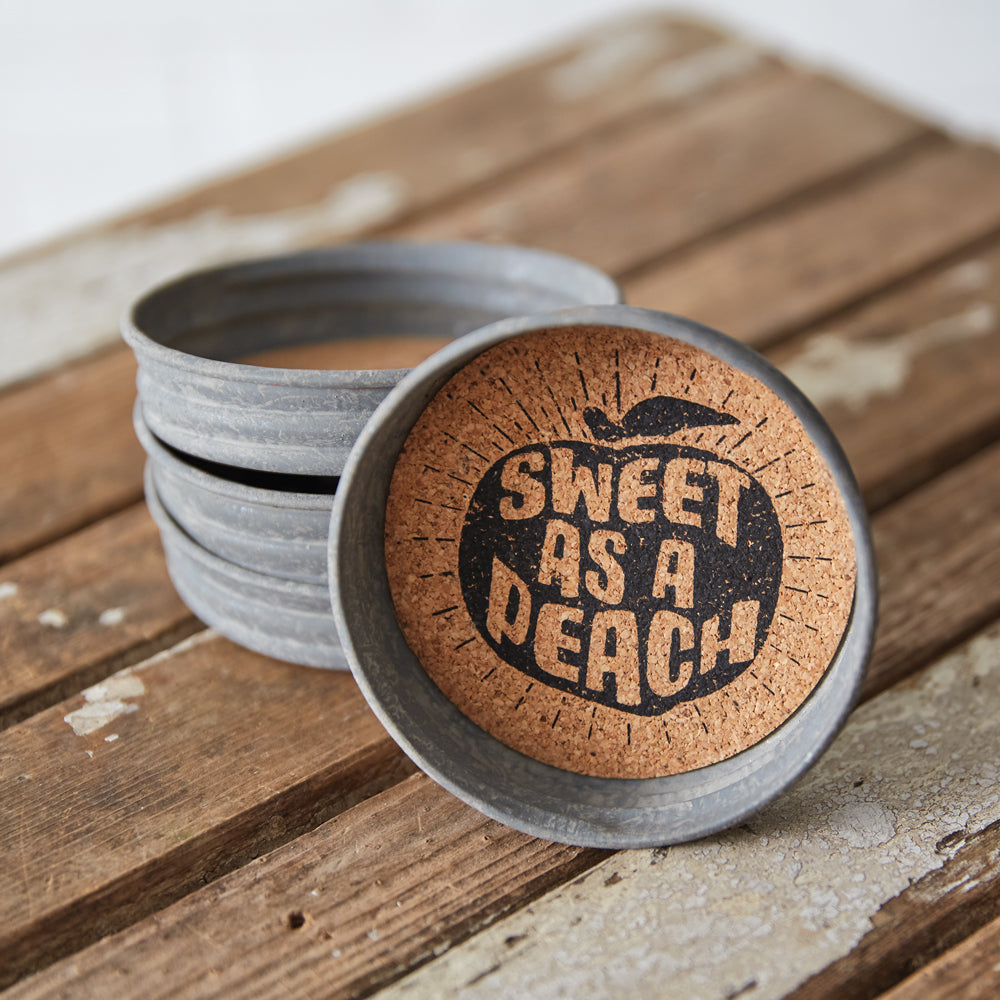 Mason Jar Lid Coaster - Sweet As A Peach - Box of 4 - Bombay Mercantile