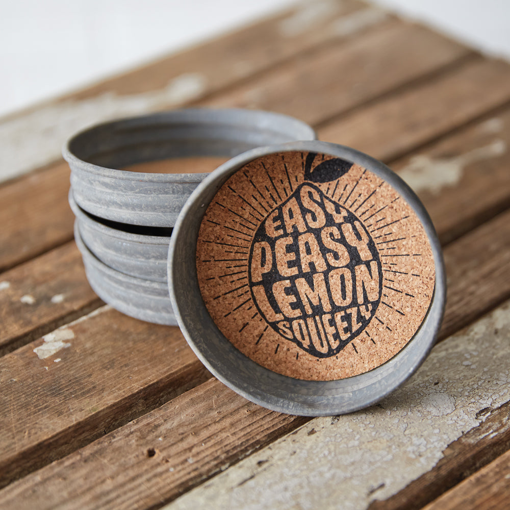 Mason Jar Lid Coaster - Easy Peasy Lemon Squeezy - Box of 4 - Bombay Mercantile