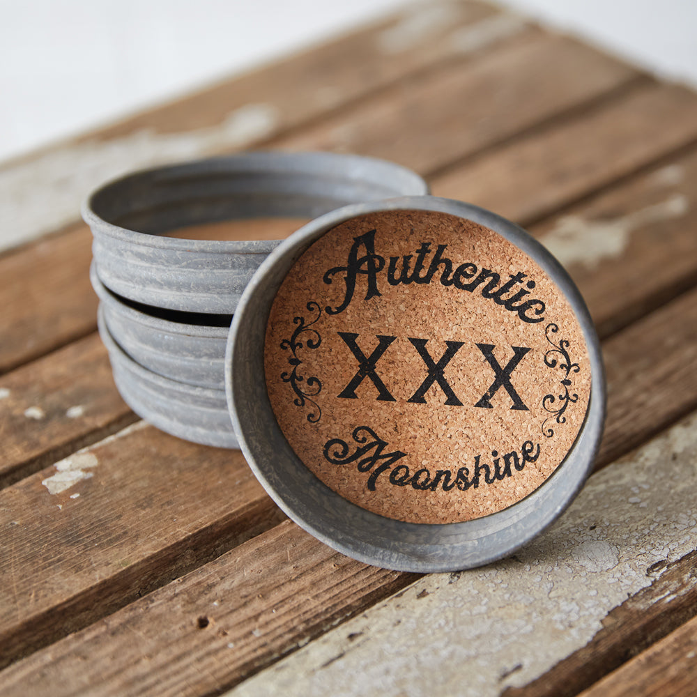 Mason Jar Lid Coaster - Authentic Moonshine - Box of 4 - Bombay Mercantile