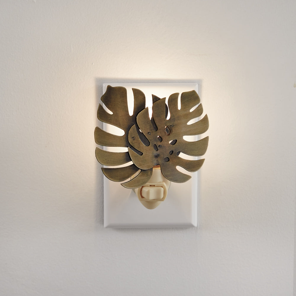 Antique Brass Monstera Leaf Night Light - Box of 4 - Bombay Mercantile