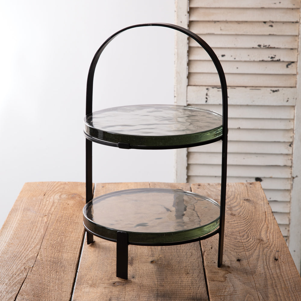 Two-Tier Blocked Glass Tray - Bombay Mercantile