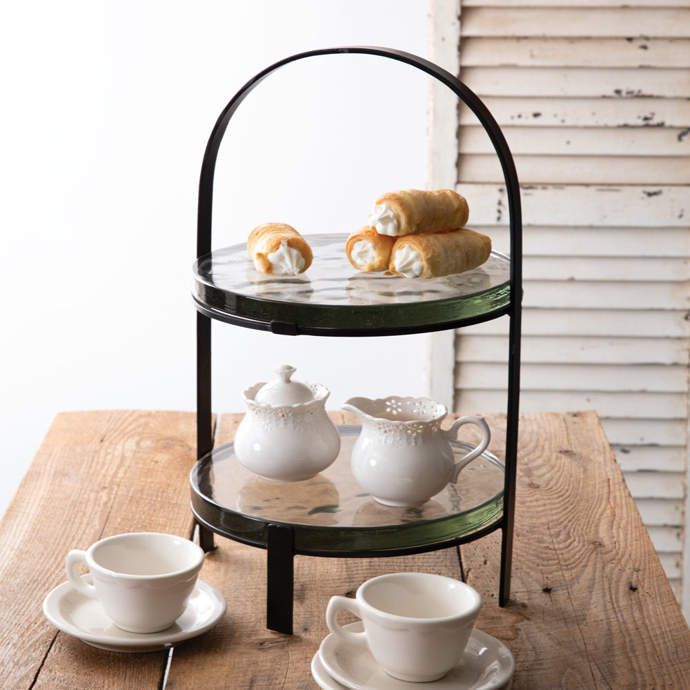 Two-Tier Blocked Glass Tray - Bombay Mercantile