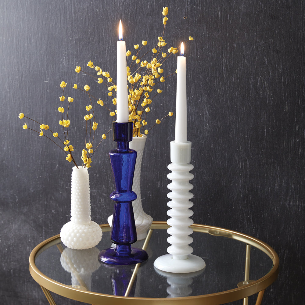 Cobalt Blue Glass Taper Candle Holder - Box of 2 - Bombay Mercantile