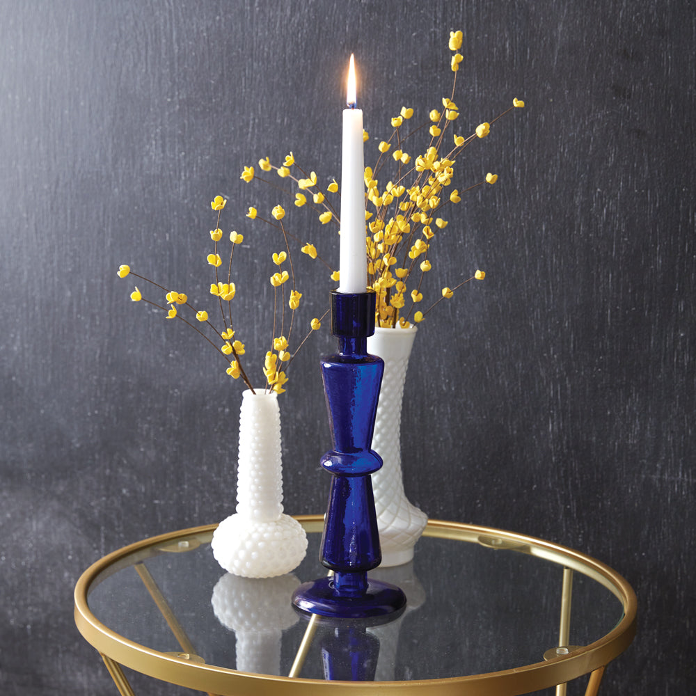 Cobalt Blue Glass Taper Candle Holder - Box of 2 - Bombay Mercantile