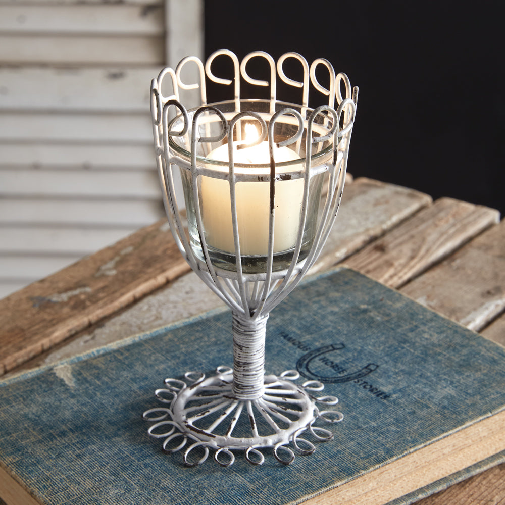 Wire Flower Votive Holder - Box of 2 - Bombay Mercantile