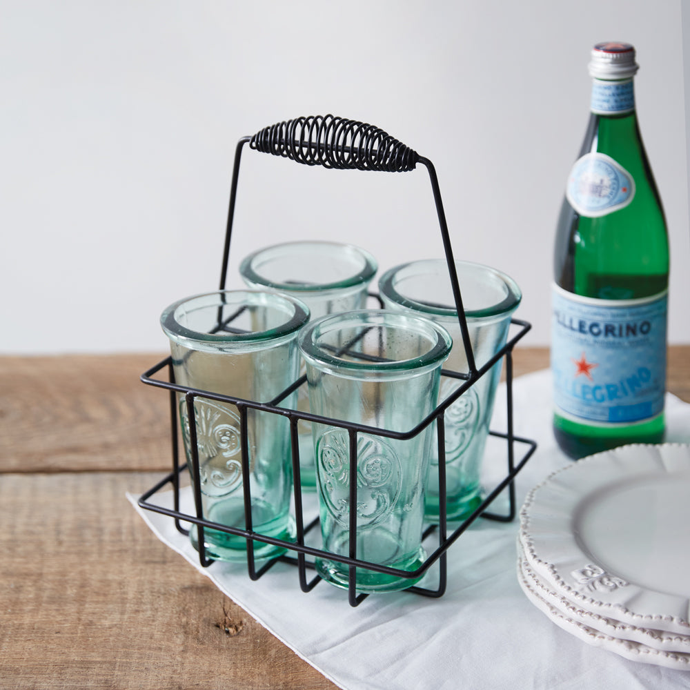 Fleur De Lis Glassware with Caddy - Bombay Mercantile