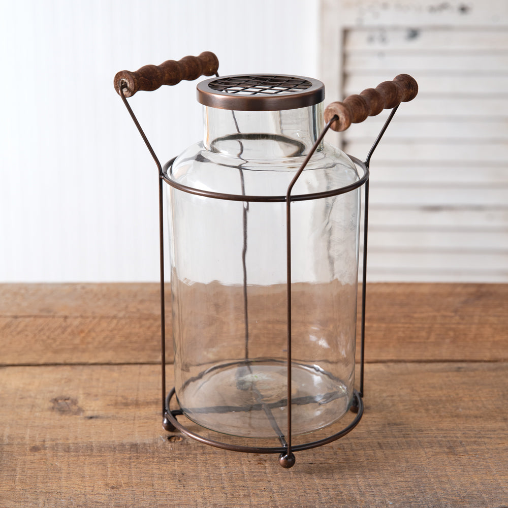 Milk Can Flower Frog Vase - Bombay Mercantile