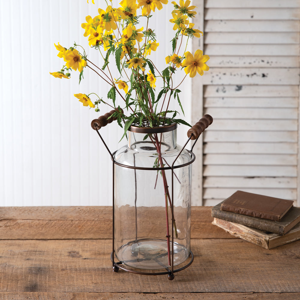 Milk Can Flower Frog Vase - Bombay Mercantile