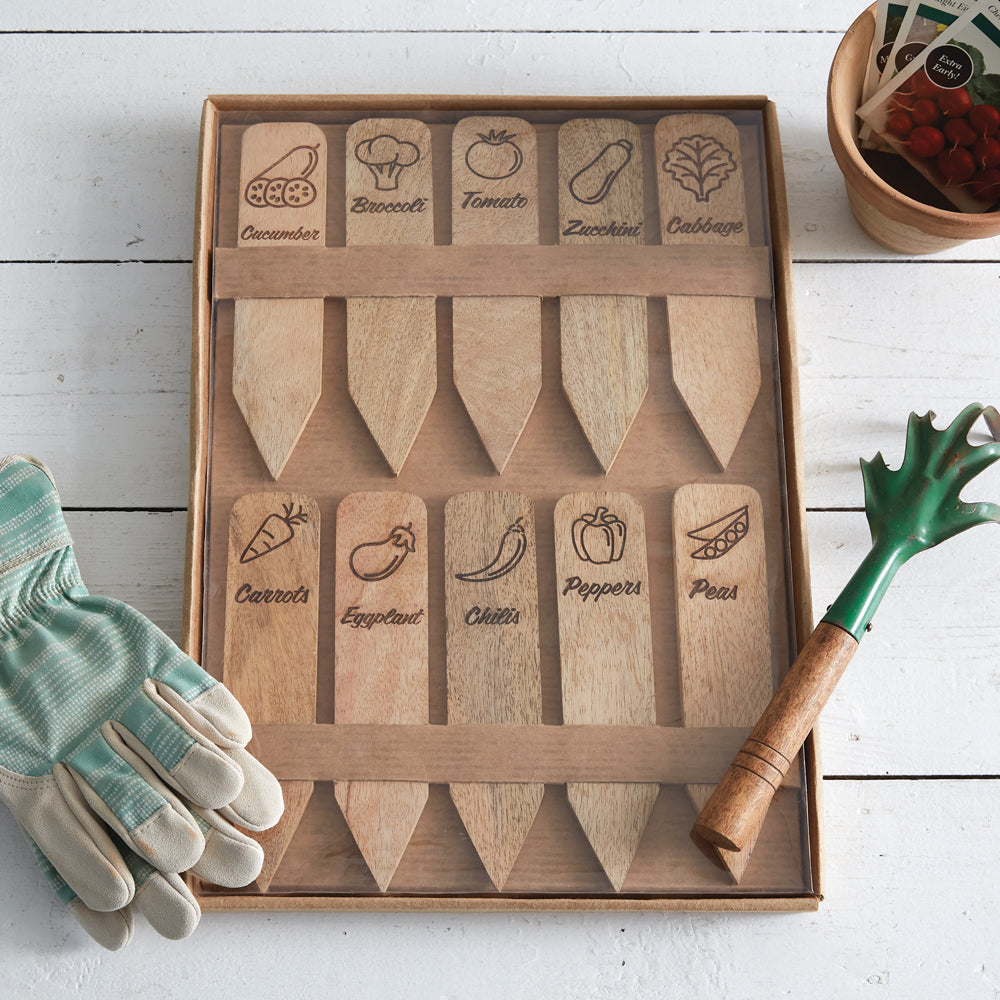 Set of Ten Wood Vegetable Markers - Bombay Mercantile