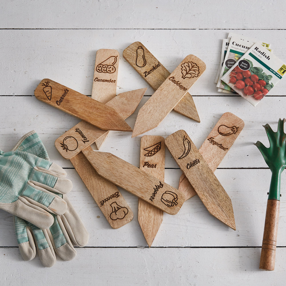 Set of Ten Wood Vegetable Markers - Bombay Mercantile