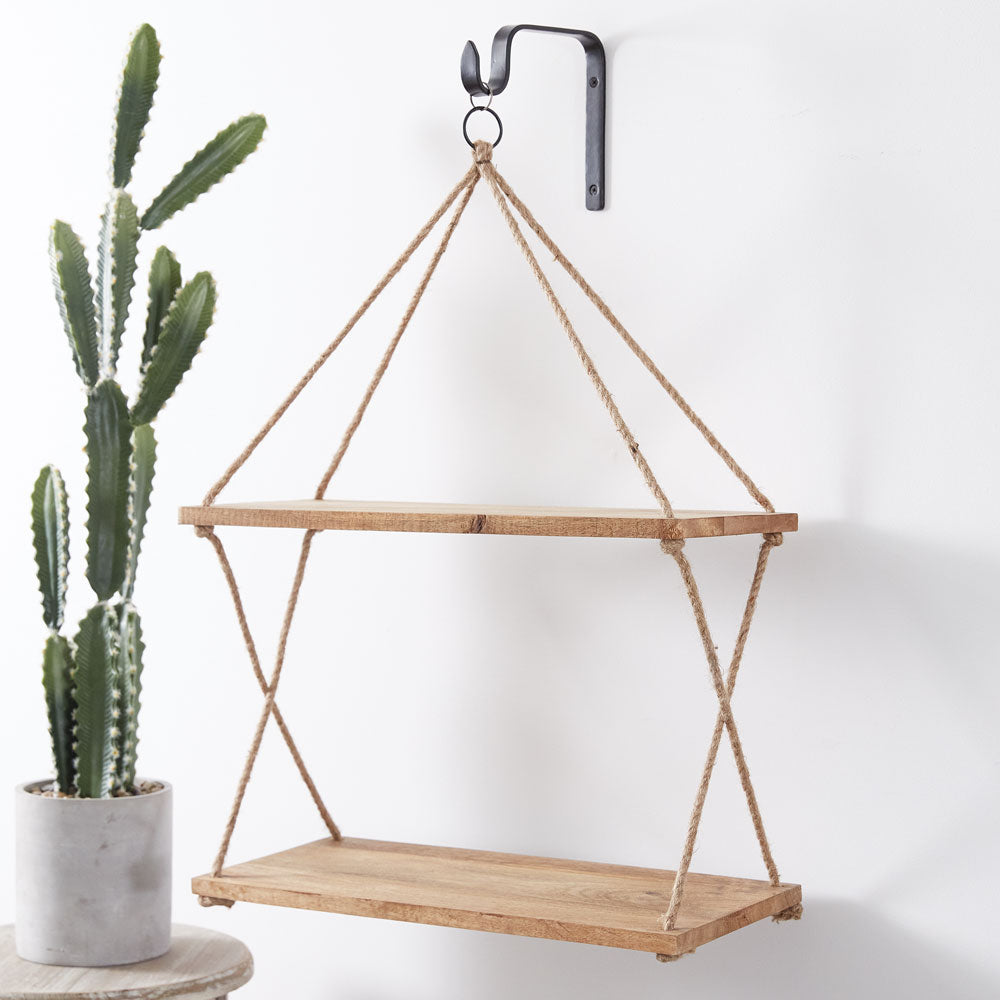 Two-Tiered Boho Hanging Shelf with Hook - Bombay Mercantile