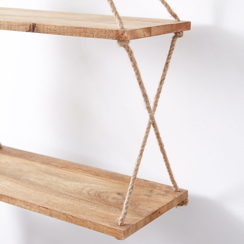 Two-Tiered Boho Hanging Shelf with Hook - Bombay Mercantile