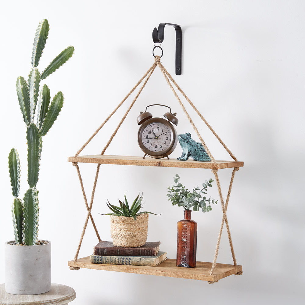 Two-Tiered Boho Hanging Shelf with Hook - Bombay Mercantile