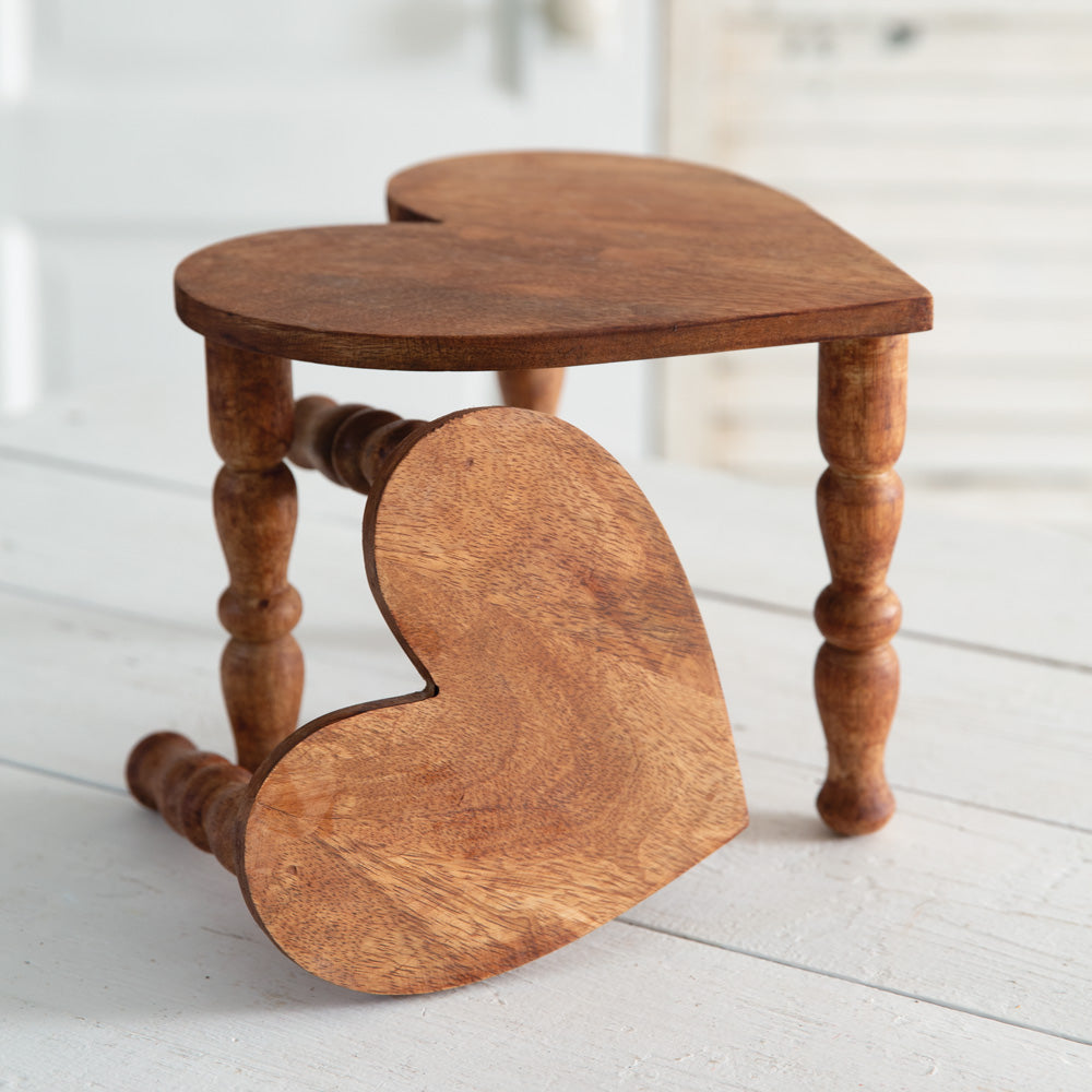 Set of Two Tabletop Heart Stools - Natural - Bombay Mercantile