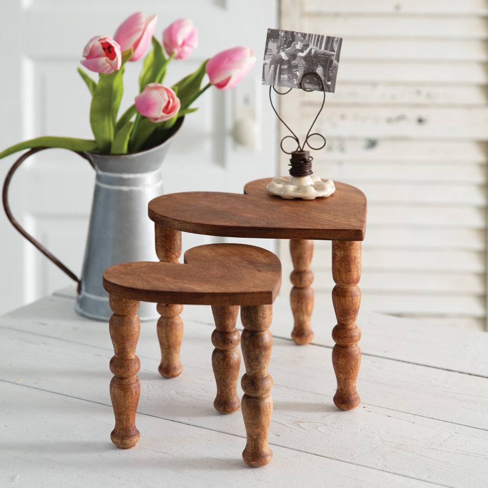 Set of Two Tabletop Heart Stools - Natural - Bombay Mercantile