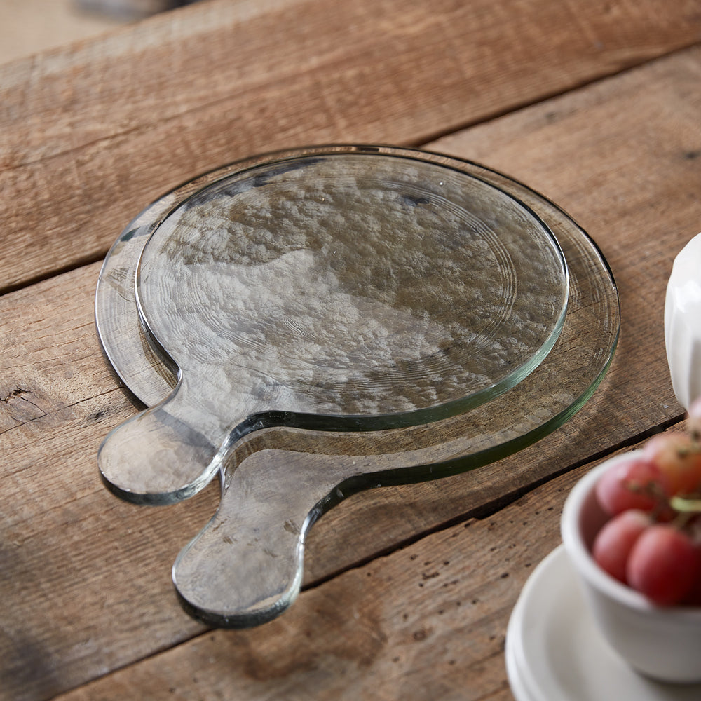 Set of Two Blocked Glass Cutting Board Servers - Bombay Mercantile
