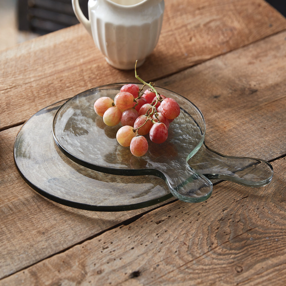 Set of Two Blocked Glass Cutting Board Servers - Bombay Mercantile