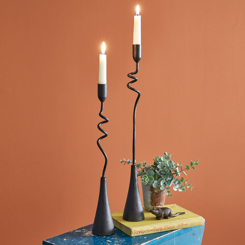 Set of Two Curly Taper Candle Holders - Bombay Mercantile