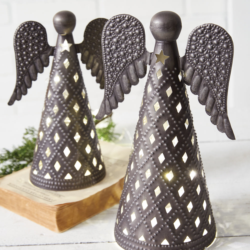 Set of Two Pressed Tin Tabletop Angels - Bombay Mercantile