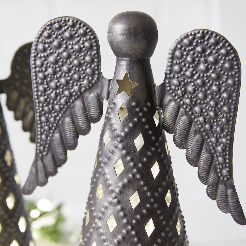 Set of Two Pressed Tin Tabletop Angels - Bombay Mercantile