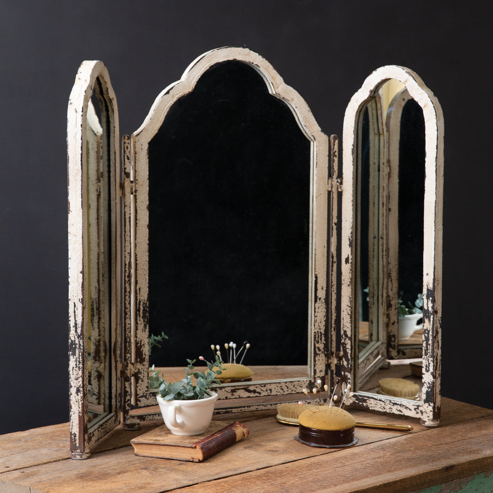 Rustic Tri-Fold Tabletop Mirror - Bombay Mercantile