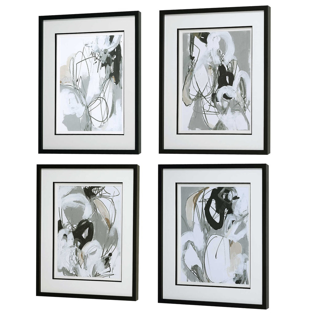 Tangled Threads Abstract Framed Prints, Set of 4 - Bombay Mercantile
