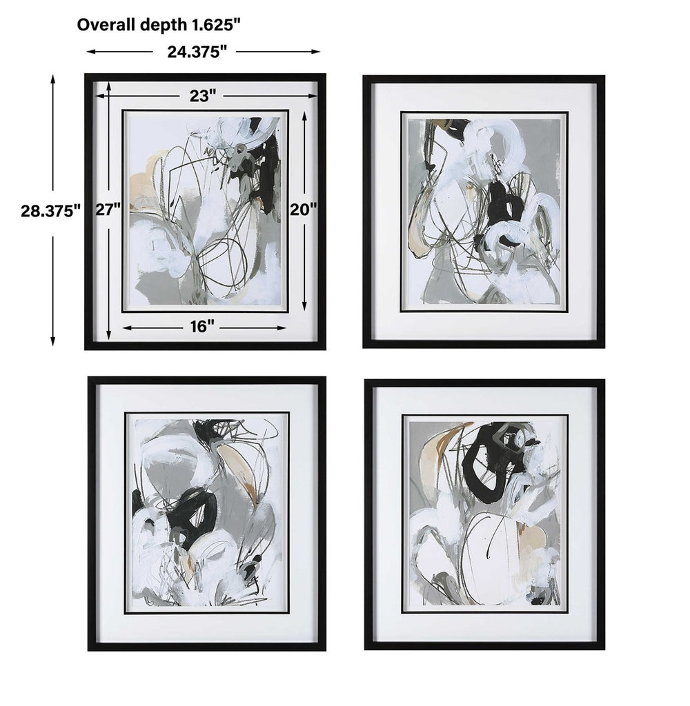 Tangled Threads Abstract Framed Prints, Set of 4 - Bombay Mercantile