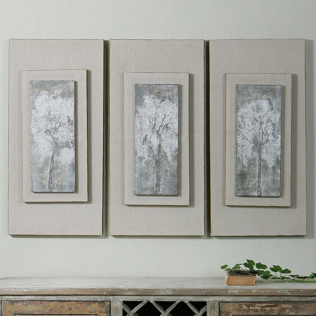 Triptych Trees Hand Painted Art Set of 3 - Bombay Mercantile