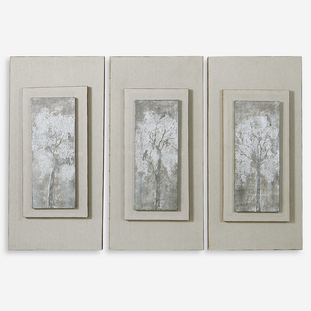 Triptych Trees Hand Painted Art Set of 3 - Bombay Mercantile