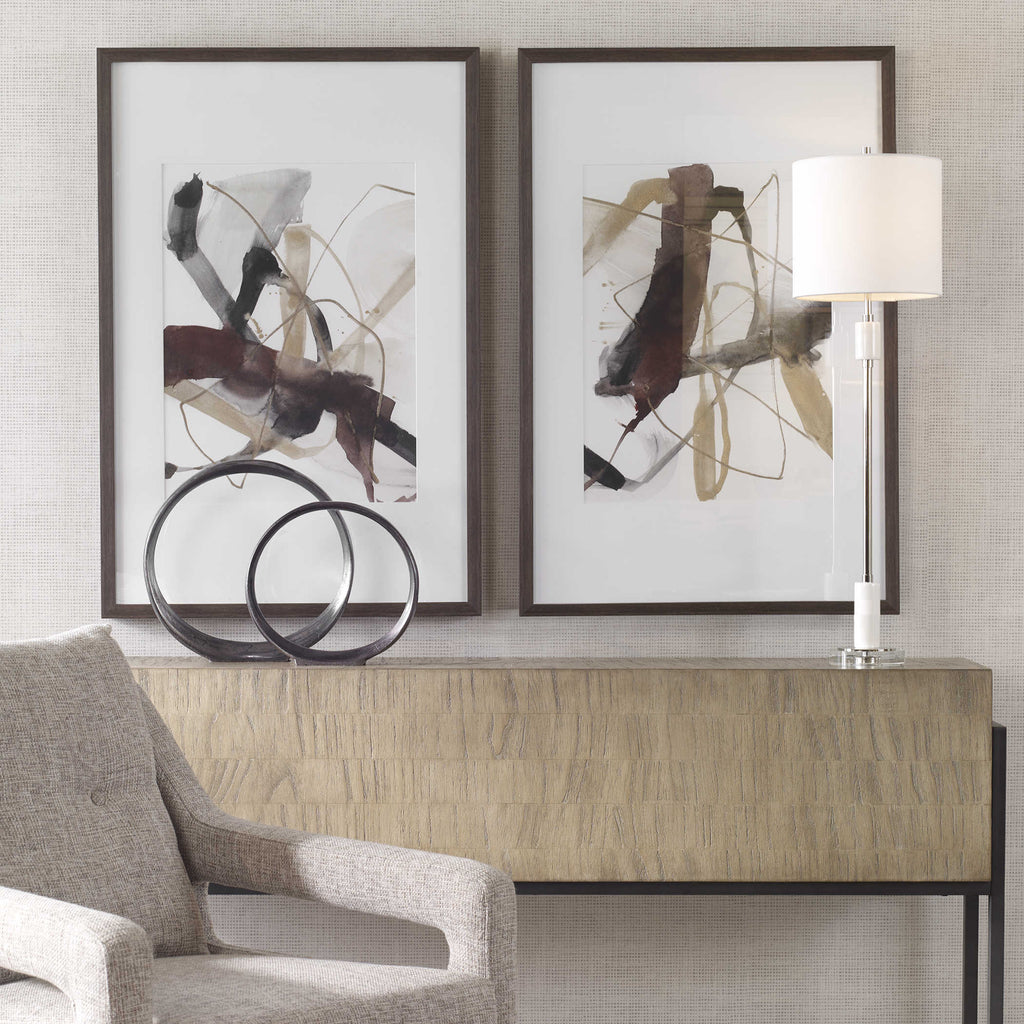 Burgundy Interjection Abstract Prints, Set of 2 - Bombay Mercantile