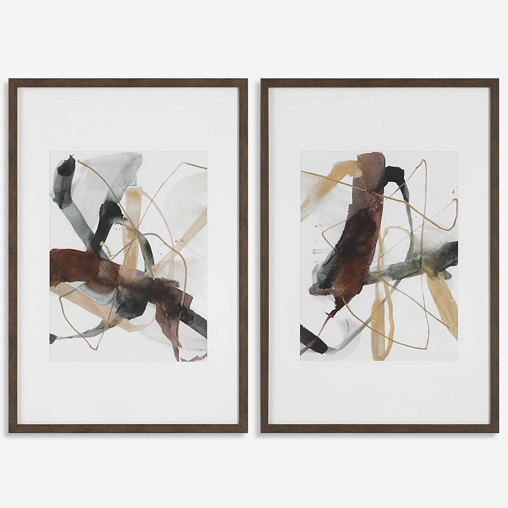 Burgundy Interjection Abstract Prints, Set of 2 - Bombay Mercantile
