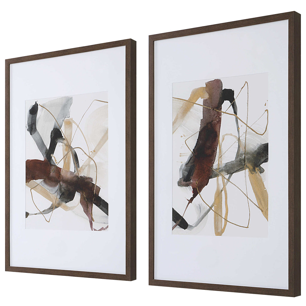 Burgundy Interjection Abstract Prints, Set of 2 - Bombay Mercantile