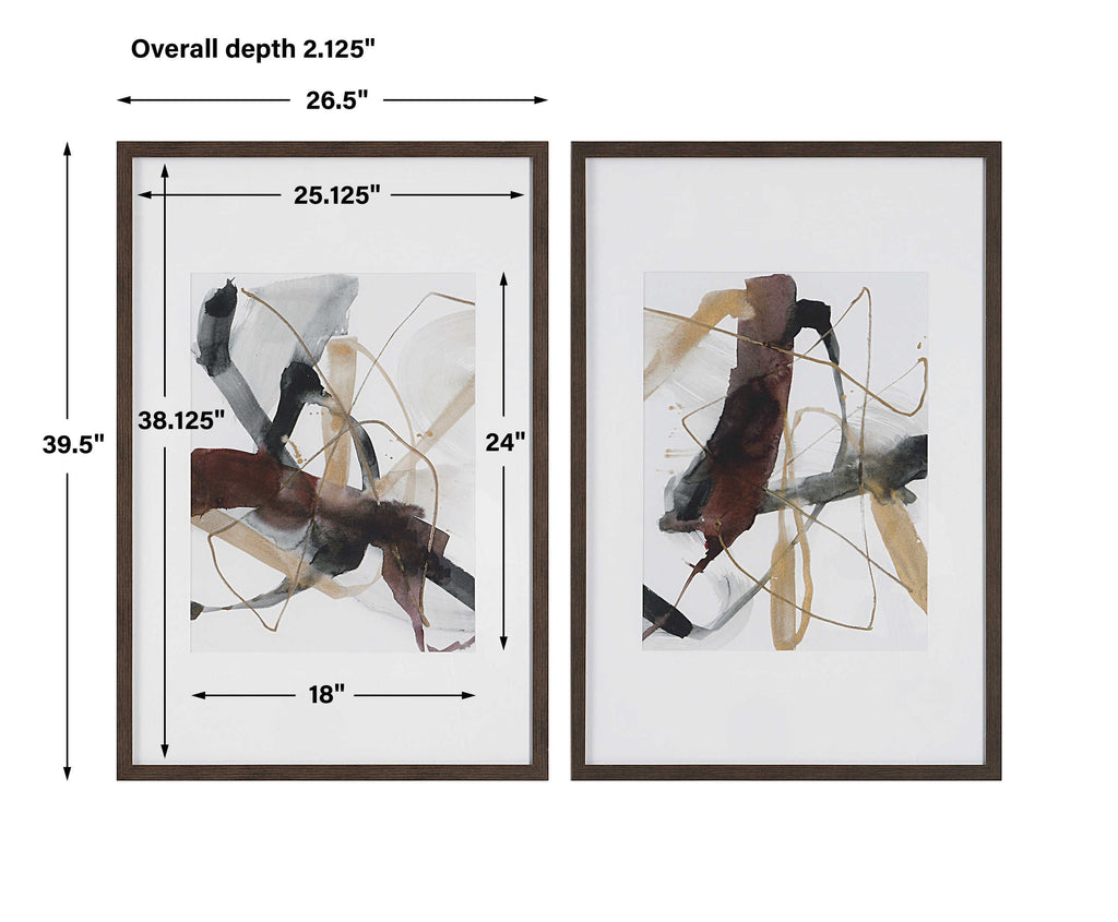 Burgundy Interjection Abstract Prints, Set of 2 - Bombay Mercantile