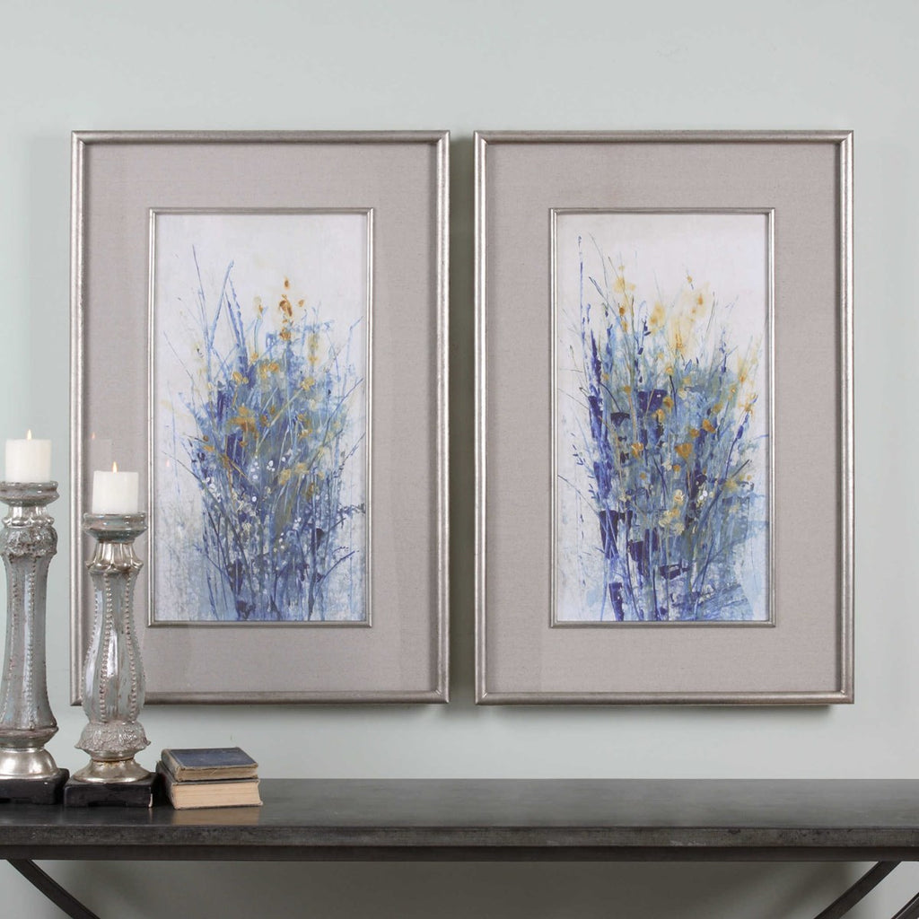 Indigo Florals Framed Art Set of 2 - Bombay Mercantile