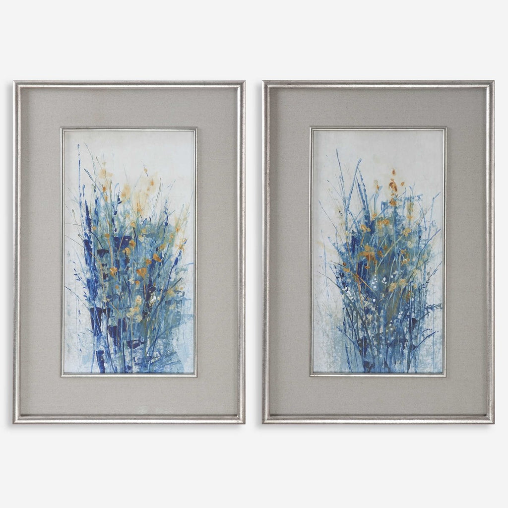 Indigo Florals Framed Art Set of 2 - Bombay Mercantile