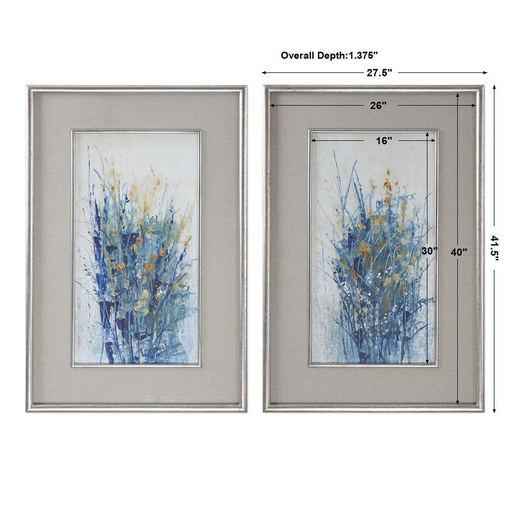 Indigo Florals Framed Art Set of 2 - Bombay Mercantile