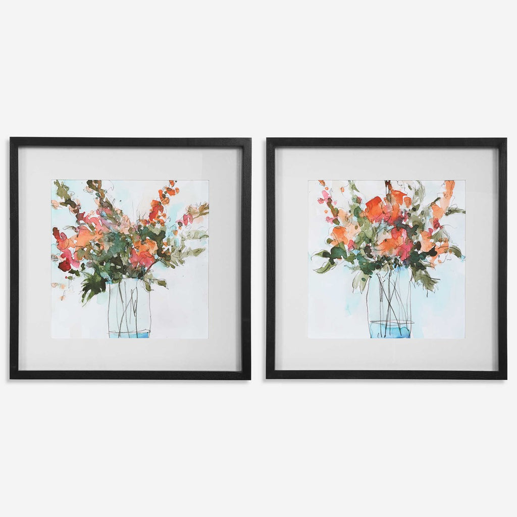 Fresh Flowers Watercolor Prints, Set of 2 - Bombay Mercantile