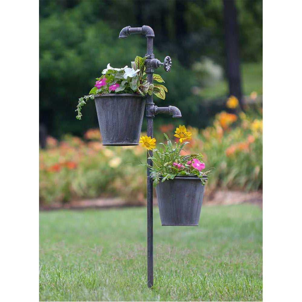 Faucet Garden Stake with Two Planters - Bombay Mercantile