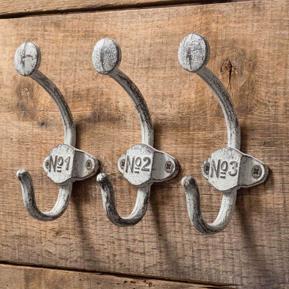 Set of Three Numbered Wall Hooks - Bombay Mercantile