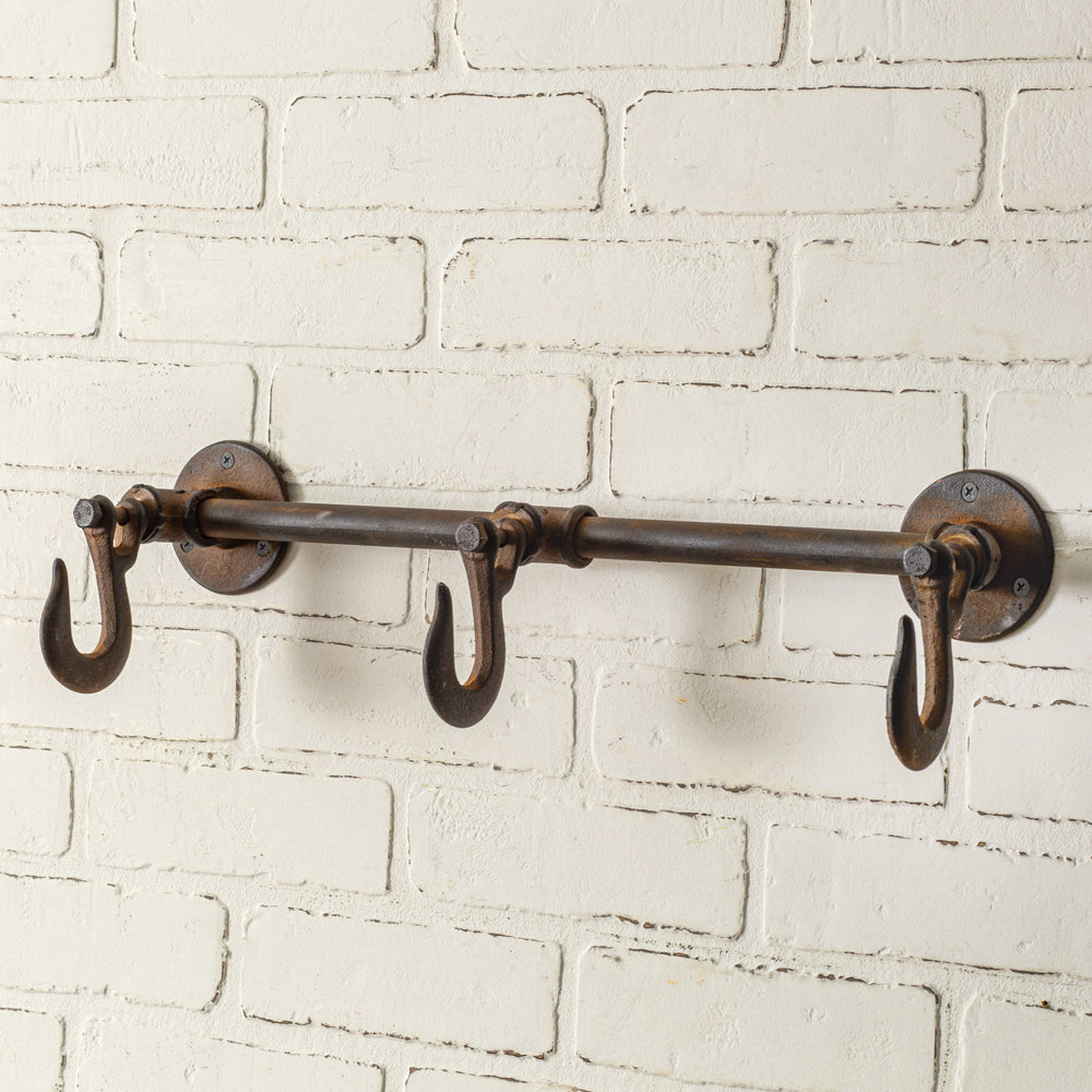 Industrial Three Hook Wall Rack - Bombay Mercantile