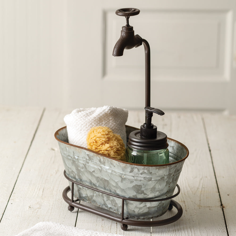 Galvanized Oval Container with Faucet360 - Bombay Mercantile